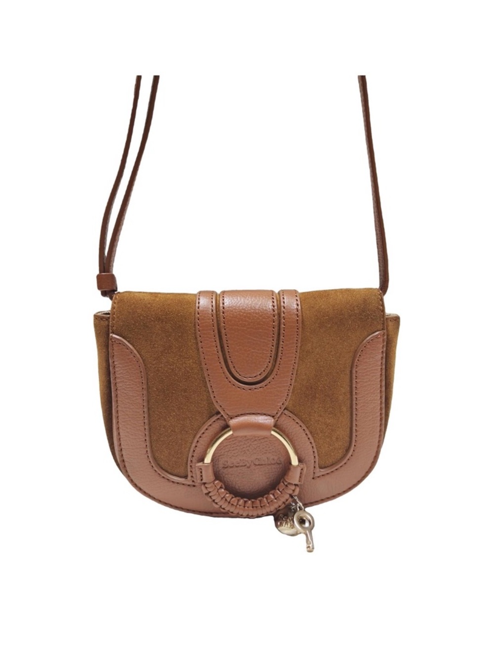 See By Chloe Brown Suede and Leather Crossbody with Gold Ring